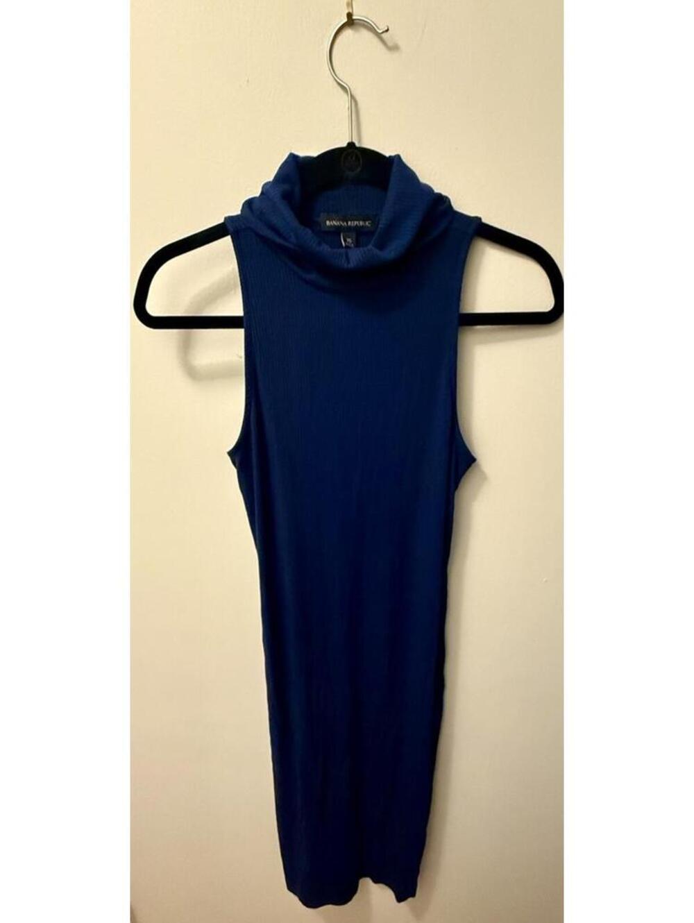 Banana Republic‎ Sleeveless Turtleneck Ribbed Dress Royal Blue Size XS